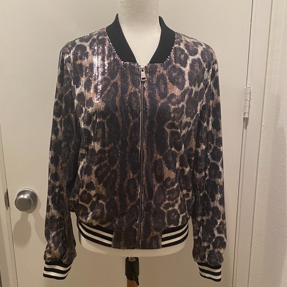 Sequin Leopard Print Bomber Jacket